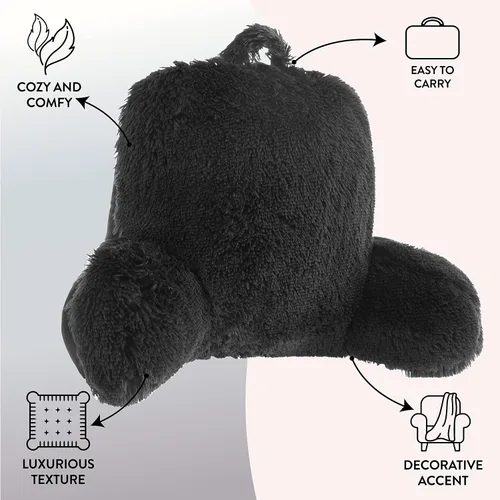 Vista 4 de Urban Lifestyle Almohada decorativa y de apoyo para cama de lectura, pelo largo ultra suave, de pelo sintético, reverso a tela de visón, color negro