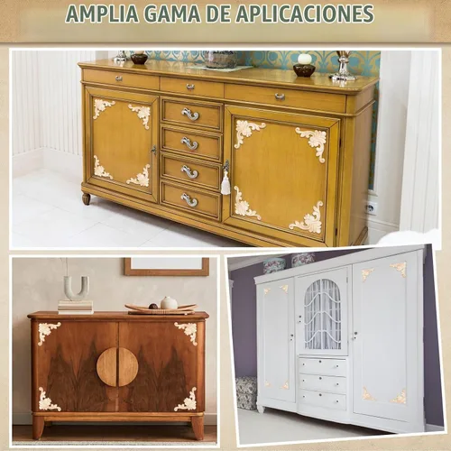 Vista 4 de 20 piezas de apliques de madera, adornos de madera tallada en esquina, apliques de madera decorativos DIY, apliques de madera tallada en esquina sin