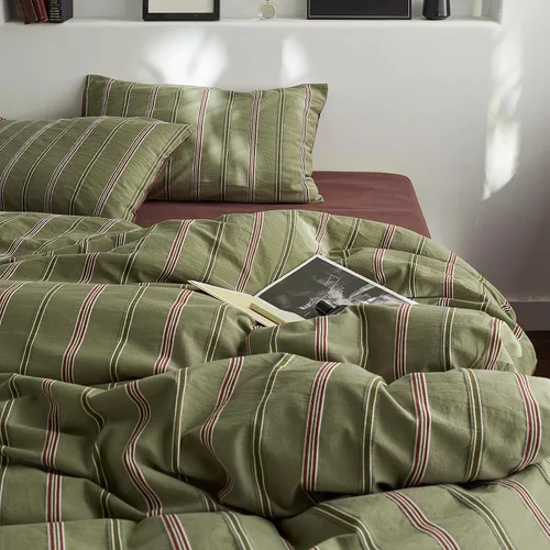 Vista 77 de mixinni Juego de funda de edredón vintage a rayas, tamaño twin, juego de ropa de cama de 3 piezas, 100% algodón lavado, suave y transpirable, funda