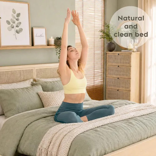 Vista 3 de Yechen Marco de Cama Queen con Cabecera de Ratán Natural y 4 Cajones de Almacenamiento de Madera, Plataforma de Metal con Fuerte Soporte de Listones