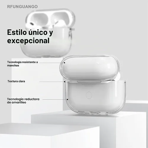 Vista 3 de RFUNGUANGO AirPods Pro Funda Transparente TPU Suave Transparente Blanco