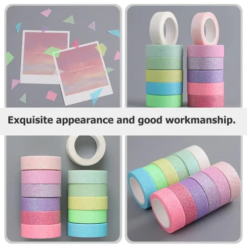 Vista 5 de STOBOK Cinta adhesiva Washi con purpurina de macarrón para manualidades, cinta adhesiva de papel Washi para manualidades, álbumes de recortes