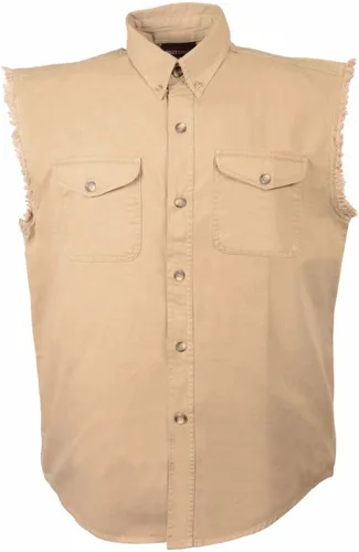 Vista 2 de Camisa de sarga 100% algodón con mangas deshilachadas para hombre, color gris