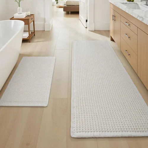 Vista 81 de AMOAMI Tapete de baño mejorado con diseño de gofre, súper absorbente, antideslizante, para suelo de baño, lavable a máquina, con borlas, tapetes