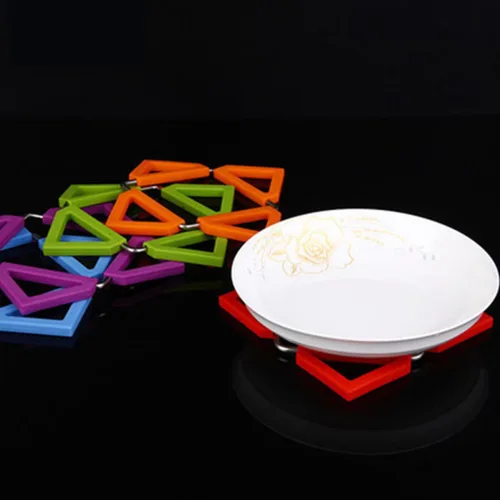 Vista 3 de 2 Pack Silicone Stainless Steel Trivet Mat Hot Pot Holder for Tables