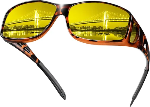 Vista 42 de Night Vision Driving Glasses for Men & Women - Polarized Anti Glare Fit Overs with Wrap-Around HD Yellow Lens