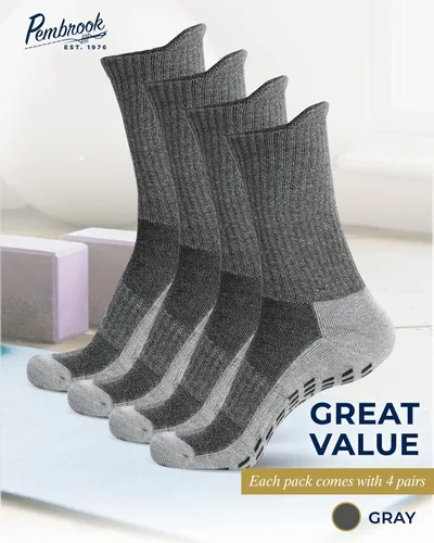 Vista 17 de Pembrook 4 pares de calcetines antideslizantes para hombres, mujeres, marido, papá, calcetines de agarre para hospital, yoga, pilates, barre