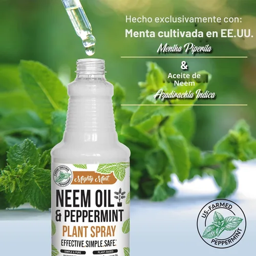 Vista 4 de Mighty Mint Spray nutritivo para plantas de aceite de neem y menta, brillo natural de hojas para uso en interiores y exteriores, fórmula a base