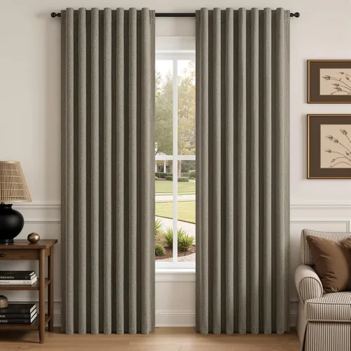Vista 23 de Cortinas opacas de lino de 96 pulgadas para dormitorio, 2 paneles, verde Verde Olivegreen