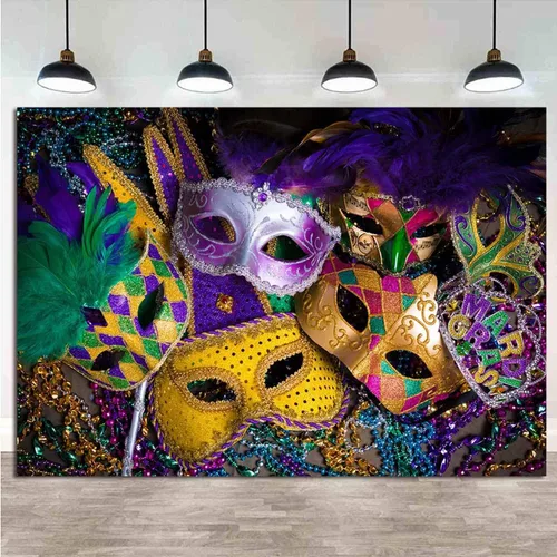 Vista 6 de Máscara de cuentas de color morado dorado con purpurina, fondo de fotografía de carnaval, fiesta, baile, fiesta de cumpleaños, cabinas de fotos