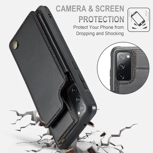 Vista 5 de Vinich - Funda tipo cartera para Samsung Galaxy S20 FE con tarjetero, color negro Ranuras de crédito con bloqueo RFID, soporte para teléfono a