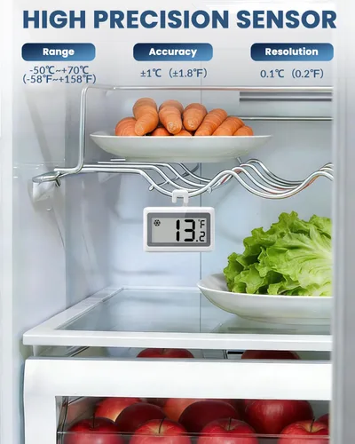 Vista 6 de Termómetro digital para refrigerador, termómetro para nevera y congelador con pantalla LCD grande, medidor de temperatura magnético del congelador