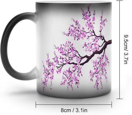 Vista 2 de Sakura Tree Cherry Blossoms Magic - Taza de café sensible al calor, taza de cerámica que cambia de color, regalo divertido