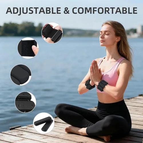 Vista 6 de Pesas de tobillo de muñeca para mujeres y hombres, 2 libras/par, pesas ajustables para brazos, piernas, pilates, pulseras con peso para gimnasio