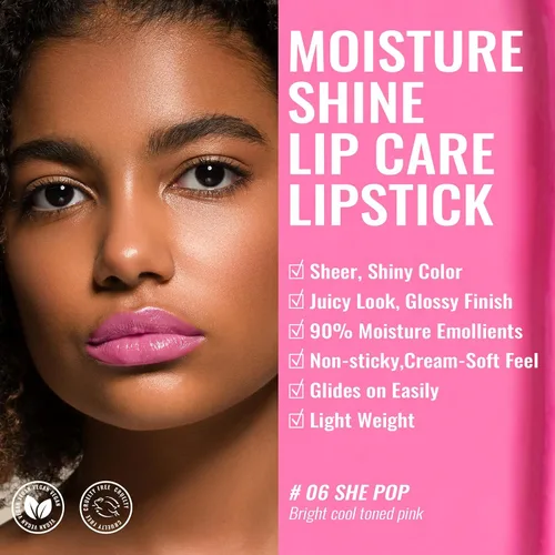 Vista 2 de Oulac Lápiz Labial Rosa Hidratante con Brillo - Lápiz Labial Hidratante Bálsamo Labial Tintado Brillante, Acabado Brillante Transparente Jugoso