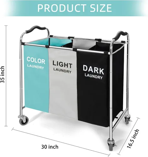Vista 2 de Cesta de lavandería de 240L, cesta de almacenamiento grande, organizador de 3 secciones para ropa sucia, juguetes, toalla, 16 x 30 x 35 pulgadas