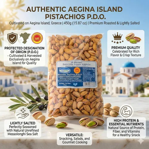 Vista 3 de Pistacho, Aegina Protected Destination of Origin, 450gr (15.87oz) ligeramente salado tostado de Grecia (450)
