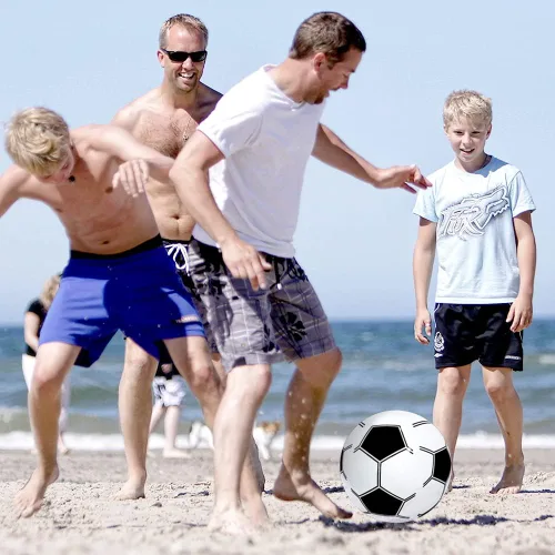 Vista 7 de Pelotas de playa de fútbol para niños: paquete de 12 pelotas inflables de playa a granel para piscina hawaiana tropical – 16 pulgadas temática