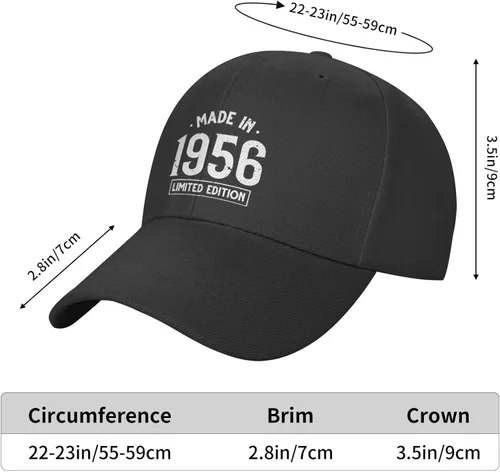 Vista 6 de Hecho en 1956 Cumpleaños Edición Limitada Sombrero Negro Gorra de Béisbol Moda Cool