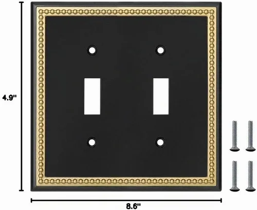 Vista 7 de Placa decorativa de pared con marco perlado para placa de interruptor (palanca doble, negro y dorado oscuro)