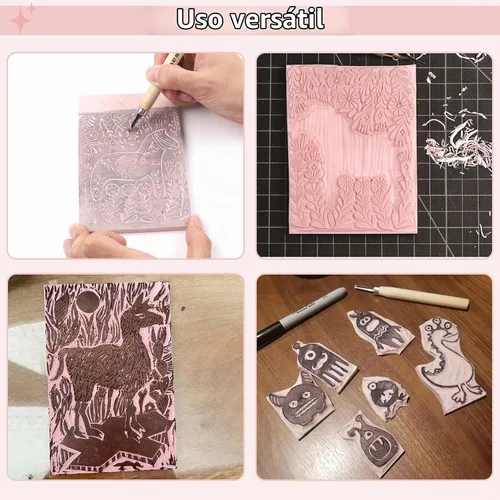 Vista 7 de Kit de fabricación de sellos de goma de 10 piezas - Kit de impresión en bloque, herramientas de talla de linóleo con 8 tipos de cuchillas, 8 piezas