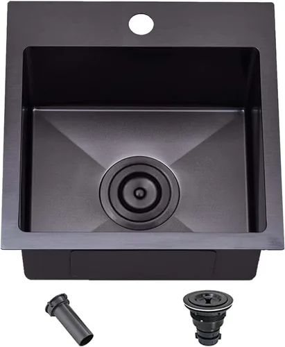 Vista 12 de SHACO Fregadero de barra de 15 x 15 pulgadas, fregadero de cocina pequeño de acero inoxidable de 15 pulgadas, fregadero de cocina pequeño de un solo