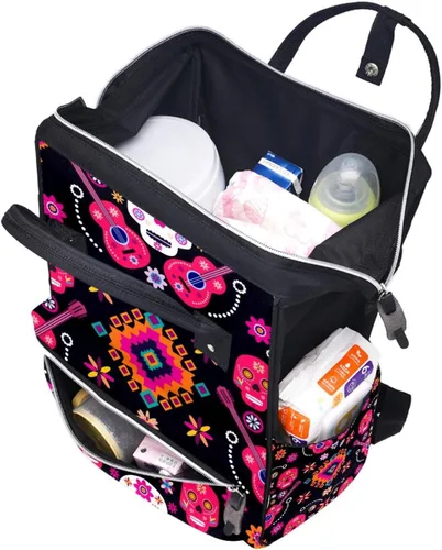 Vista 4 de Sugar Skulls with Flowers Guitar Diaper Bag Backpack Baby Nappy Changing Bags Multi Function Large Capacity Travel Bag