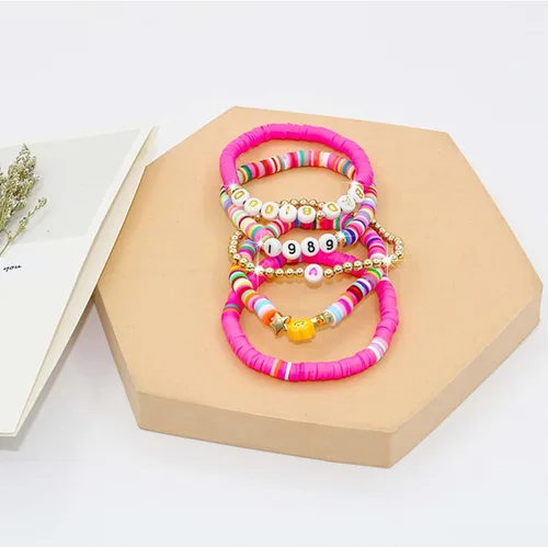 Vista 6 de COARVXA 5 pulseras inspiradas en álbumes de Taylor Lover Fearless Reputation 1989 para música de Eras Music, juego de pulseras bohemias para playa