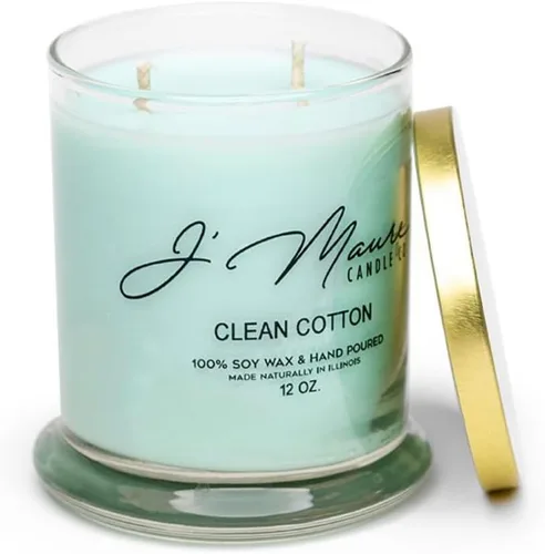 Vista 3 de J' Maure Candle Co. Velas de vidrio de roca de 100% soja de 12 onzas (algodón limpio), cera de soja, fragancia para el hogar, regalo de decoración