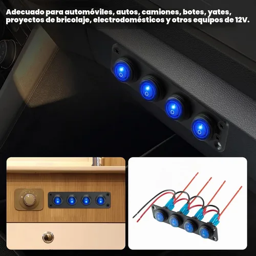 Vista 8 de Panel de interruptor marino impermeable, interruptor basculante de palanca de 4 bandas con punto redondo de 12 V CC iluminado 20 A 3 pines SPST