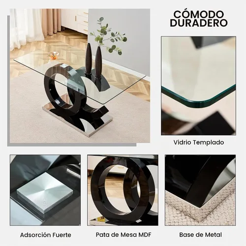 Vista 4 de Juego de mesa de comedor de 63 pulgadas para 4, moderno juego de mesa de comedor de vidrio templado para 4, para el hogar, cocina, sala de estar