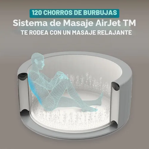 Vista 7 de Bestway SaluSpa Miami - Bañera de hidromasaje inflable para 2 a 4 personas, spa portátil de bajo consumo redondo para exteriores con 120 AirJets, 71