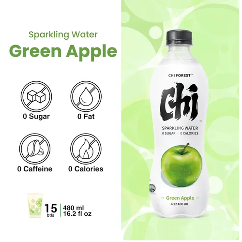 Vista 4 de CHI FOREST - Bebida de agua con gas saborizada, manzana verde, cero azúcar, botellas de 16.2 onzas líquidas (paquete de 15)