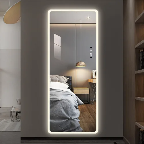 Vista 6 de Espejo moderno de longitud completa con luces, espejo largo montado en la pared con luces, espejo de tocador e iluminación de 3 colores, espejo LED