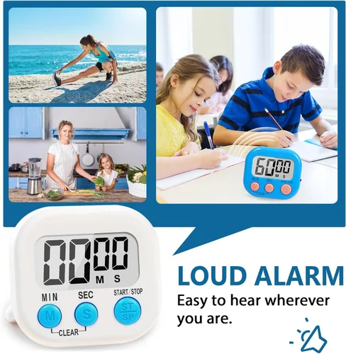 Vista 5 de Paquete de 12 temporizadores digitales multifuncionales, pantalla LCD magnética grande, temporizadores de cuenta regresiva de alarma fuerte, uso