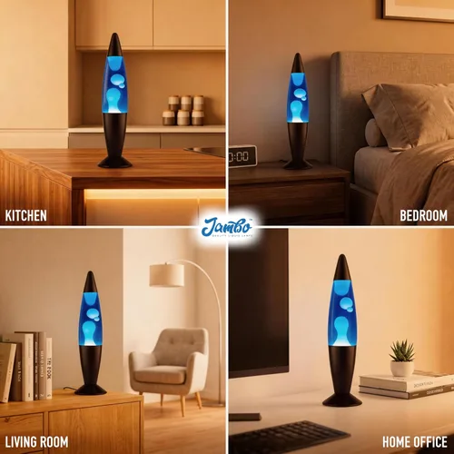 Vista 8 de JAMBO Hermosa lámpara de 16 pulgadas, azul con cera blanca/azul, lámpara líquida relajante para sala de estar, oficina, dormitorio, adultos