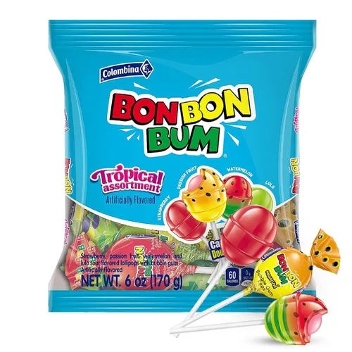 Vista 12 de Colombina Bon Bon Bum - Paletas con centro de chicle, sabor a explosión de bayas, paletas surtidas envueltas individualmente, golosinas