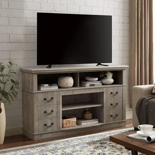 Vista 18 de Farmhouse Classic Media - Soporte de TV antiguo para TV de hasta 50 pulgadas con espacio de almacenamiento abierto y cerrado