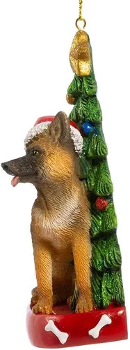Vista 3 de Pastor alemán con adorno de árbol de Navidad para personalización, resina