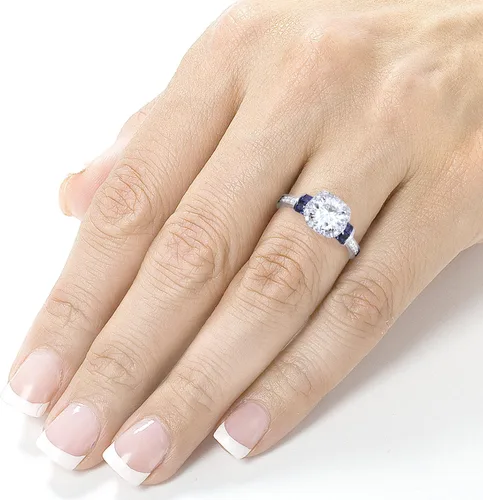 Vista 5 de Kobelli Anillo de compromiso Moissanita de corte redondo y zafiro 1 35 CTW Oro blanco de 14 k