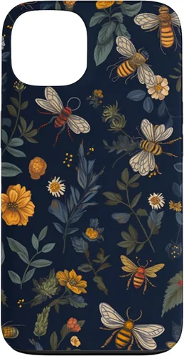 Vista 7 de Bees and Wildflowers on Dark Blue Funda para iPhone 17