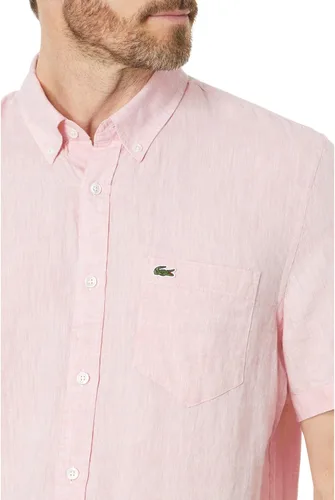 Vista 3 de Lacoste Camisa de manga corta con botones de lino y bolsillo frontal para hombre