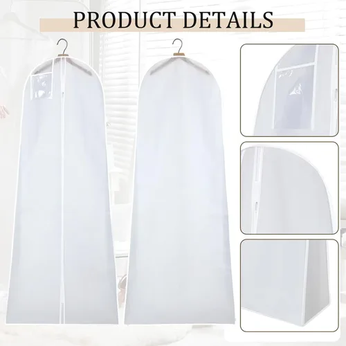 Vista 9 de Windyun Paquete de 6 bolsas de ropa para vestidos de novia de 71 pulgadas, bolsas de vestir para vestidos largos con refuerzo de 9 pulgadas
