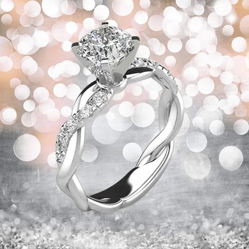 Vista 4 de Bokeley - Anillo de boda de diamantes para mujer, diseño de circonio, color plateado