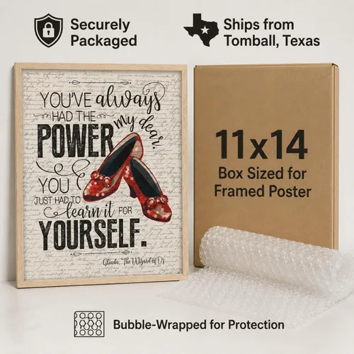Vista 5 de Glinda The Wizard of O-Z You've Always Had the Power Inspirational Quote 11x14 Framed Wall Art Ready to Hang Ruby Slippers Literary Fantasy Decor