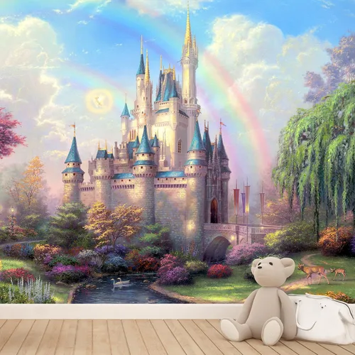 Vista 10 de IDEA4WALL Adhesivo mural removible para pared, diseño de castillo mágico de nieve y ciencia ficción, arte moderno, paisaje decorativo para sala