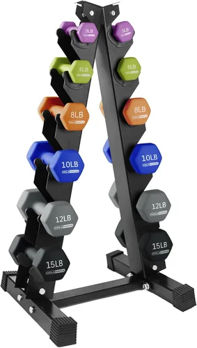 Vista 24 de HolaHatha 1, 2 and 3 lb Neoprene Dumbbell Strength Training Weight Set with Rack