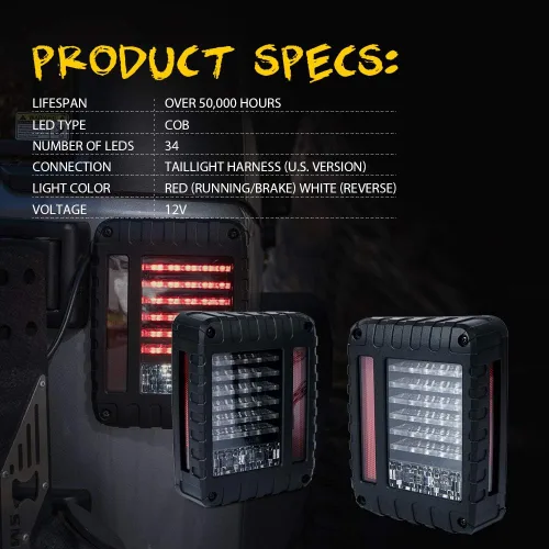 Vista 6 de Luces traseras Xprite con función de señal de giro de freno y luz de reversa, luces LED traseras compatibles con Jeep Wrangler JK JKU 2007-2018