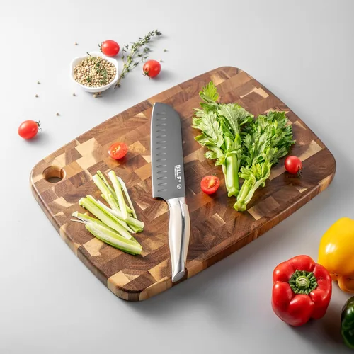 Vista 3 de Tabla de Cortar de Madera Bloque de Carnicero, Tabla de Cortar de Madera con Mangos para Carne Queso Tabla de Charcutería, Ideal para Cortar