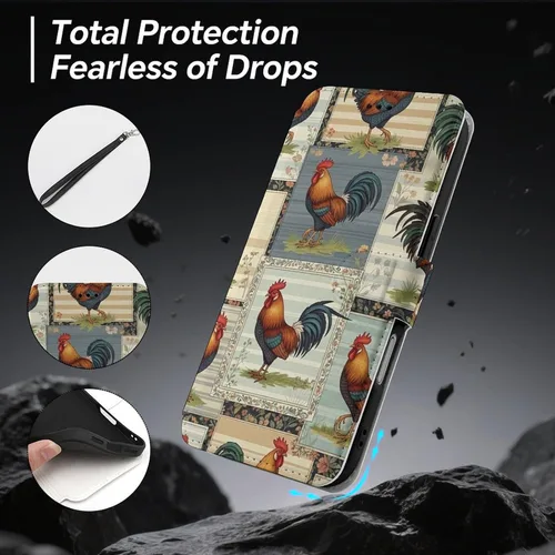 Vista 2 de SWEET TANG Compatible with iPhone 17 Pro Wallet Case Women PU Leather Shockproof Protective Folio Flip Cover (Chicken Chickens)